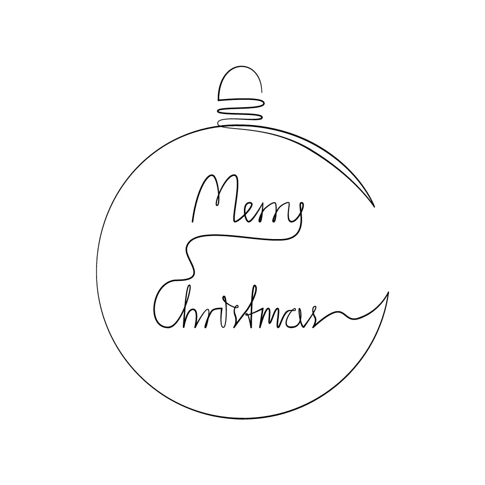 A Christmas tree ball with the text 'Merry Christmas' as a continuous line art